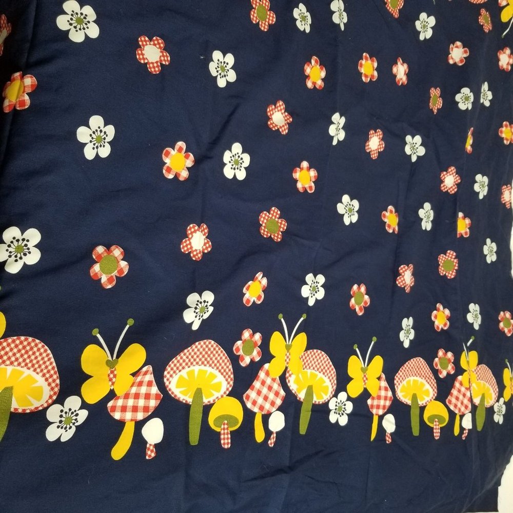 Vintage Mushroom Floral Flower Fabric Cloth Navy Yellow By the Yard 45 Inch Wide - Picture 6 of 8